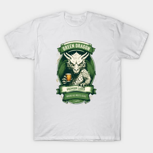 Green Dragon Premium Lager - Where Ale Meets Scale - Fantasy T-Shirt by Fenay-Designs